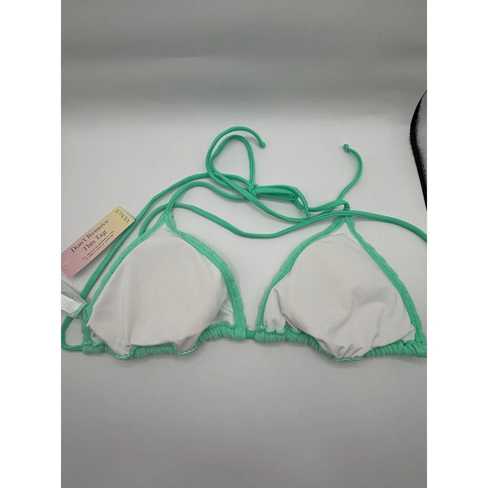 Venus Bikini Set Women XL Mint Green Textured Checkerboard Triangle Side Tie NEW